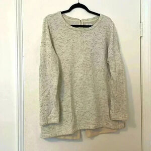Lou & Grey Womens Sweatshirt XXL White Gray Black Heathered Back Zip Round Neck